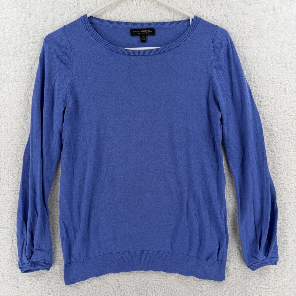 Banana Republic‎ Sweater Womens XS Blue Silk Cashmere Crewneck Knit Pullover